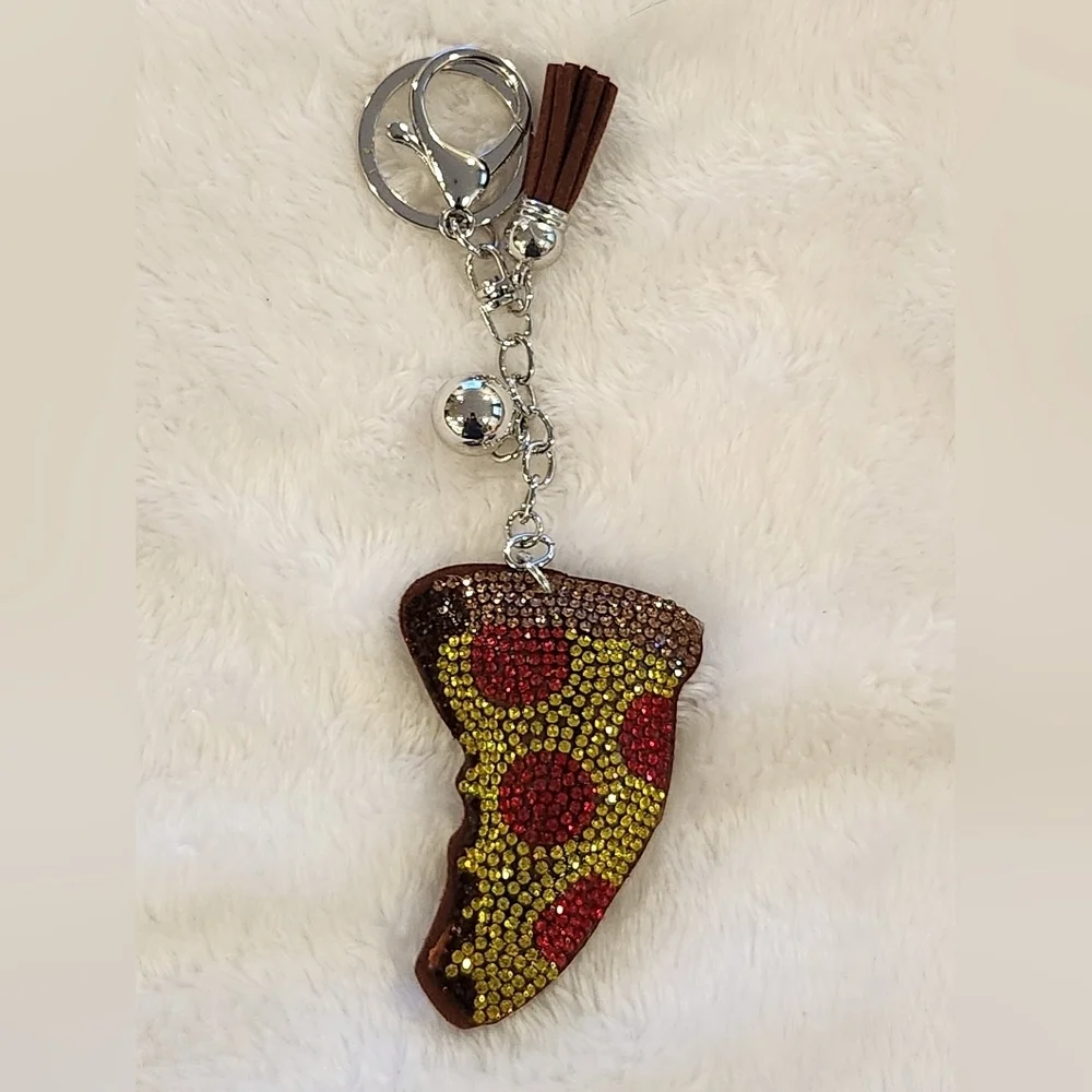 Pepperoni Pizza Slice Keychain Bag Charm